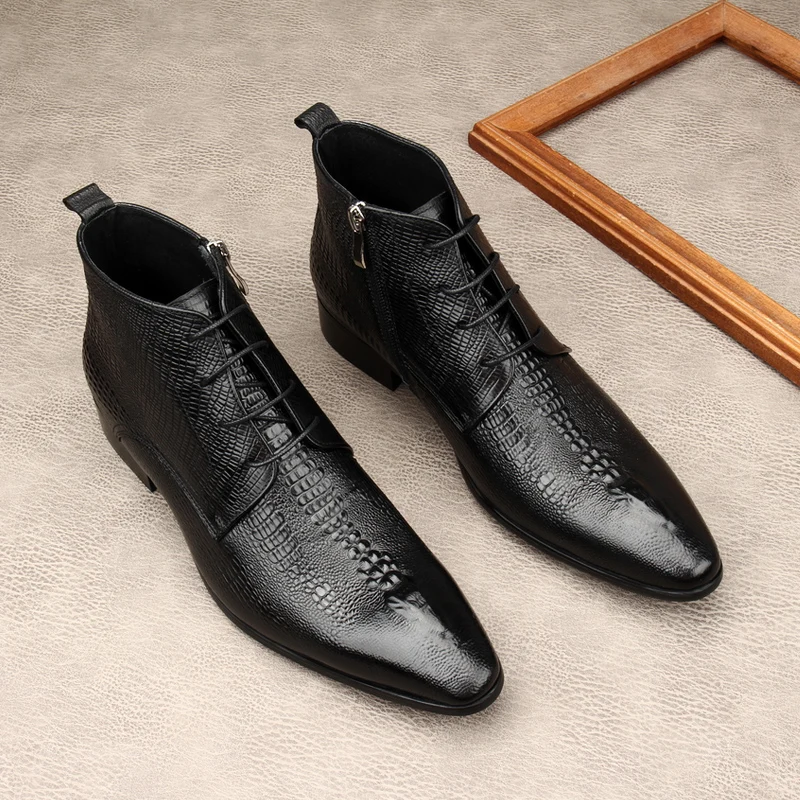 Men Shoes For Wedding - 럭셔리 남성용 천연 가죽 부츠 악어