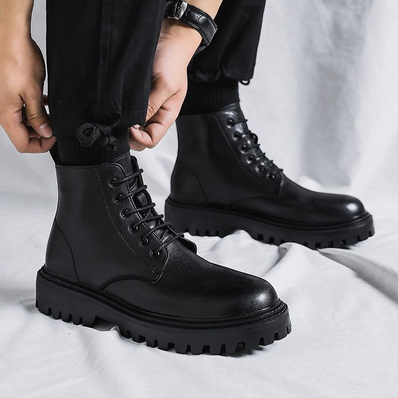 남성 하이탑 가죽 부츠 패션 영국 스타일 레트로 두꺼운 - Men'S Shoes With Height Increase 리뷰 및 가격