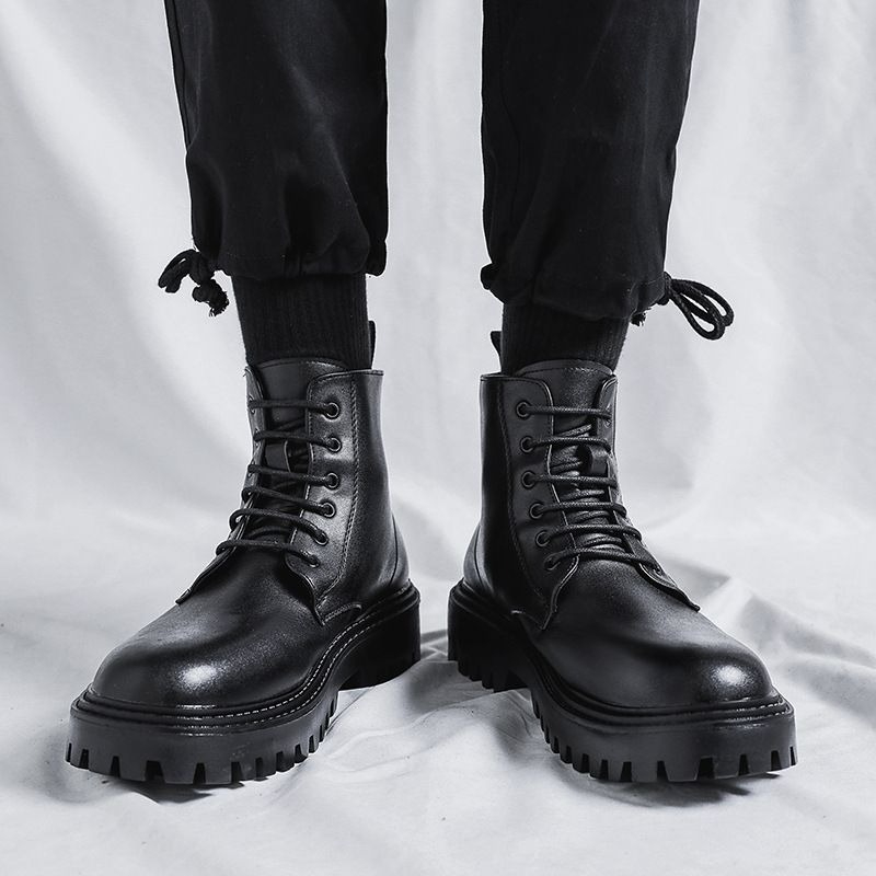 남성 하이탑 가죽 부츠 패션 영국 스타일 레트로 두꺼운 - Men'S Shoes With Height Increase 리뷰 및 가격