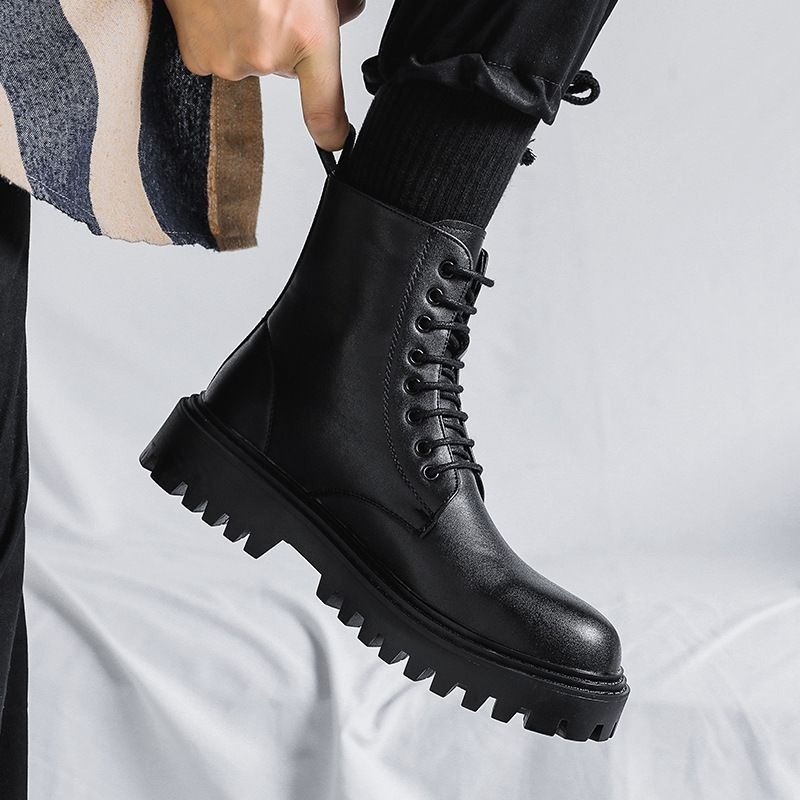 남성 하이탑 가죽 부츠 패션 영국 스타일 레트로 두꺼운 - Men'S Shoes With Height Increase 리뷰 및 가격