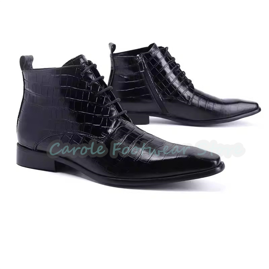 남성용 패션 정품 가죽 앵클 부츠, 포인티드 토 청키  - Men Shoes For Wedding 리뷰 및 가격