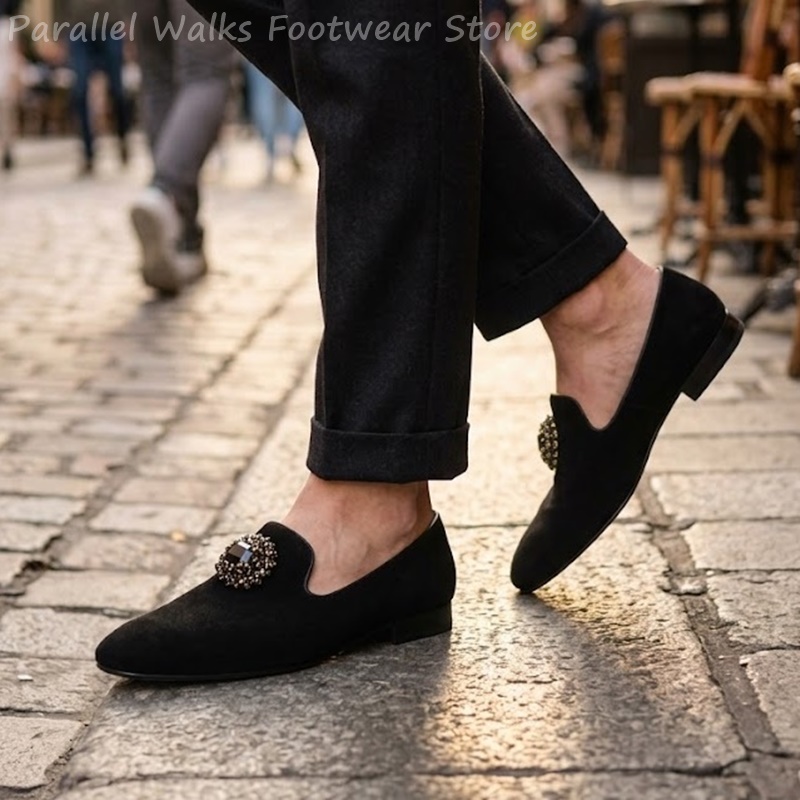 남성 스웨이드 로퍼 라인스톤 크리스탈 장식 슬립온 드레 - Men Shoes For Wedding 리뷰 및 가격
