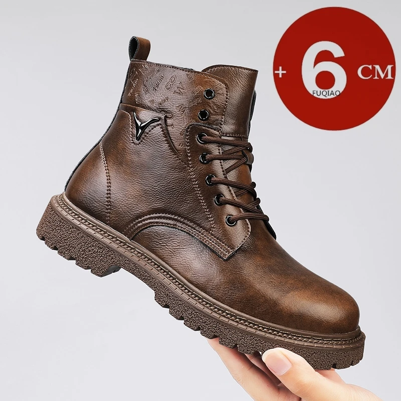 6cm 키높이 남성 부츠 가죽 야외 가을 겨울 신발 따 - Men'S Shoes With Height Increase 리뷰 및 가격