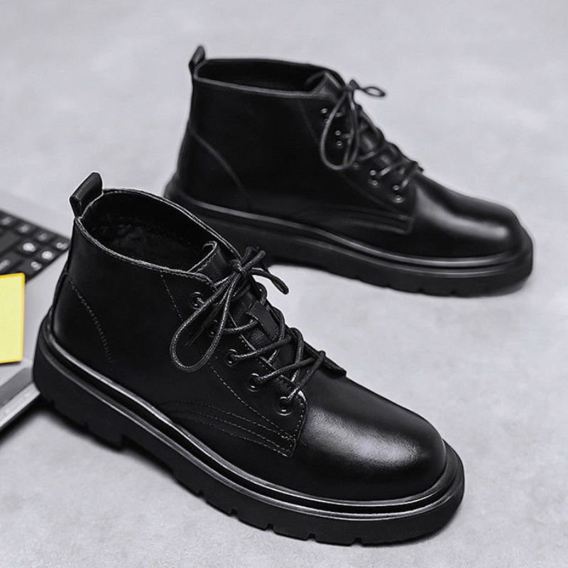 가죽 블랙 남성 하이탑 레이스업 부츠 가을 영국 스타일 - Men'S Shoes With Height Increase 리뷰 및 가격