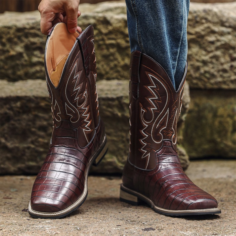 남성용 부츠 크로커다일 패턴 하이 부츠 자수 레트로 미 - Men'S Shoes Wide Width 리뷰 및 가격