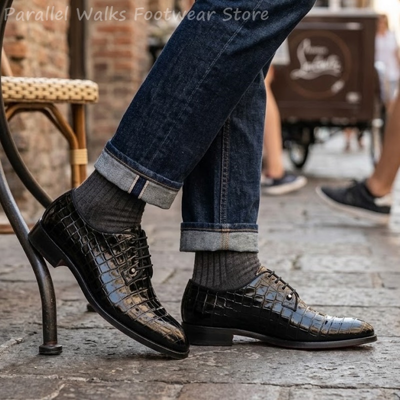 남성용 에나멜 가죽 옥스퍼드 슈즈, 악어 무늬 레이스업 - Men Shoes For Wedding 리뷰 및 가격