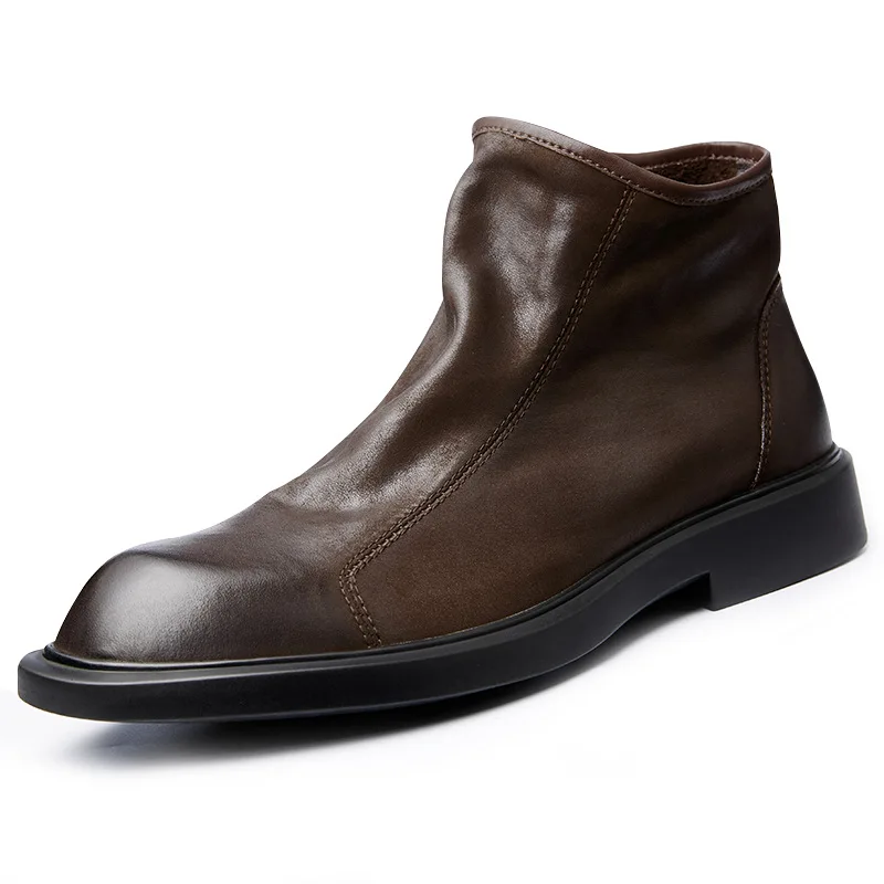 따뜻한 남성용 천연 가죽 부츠 레트로 영국 트렌드 럭셔 - Men Shoes For Wedding 리뷰 및 가격