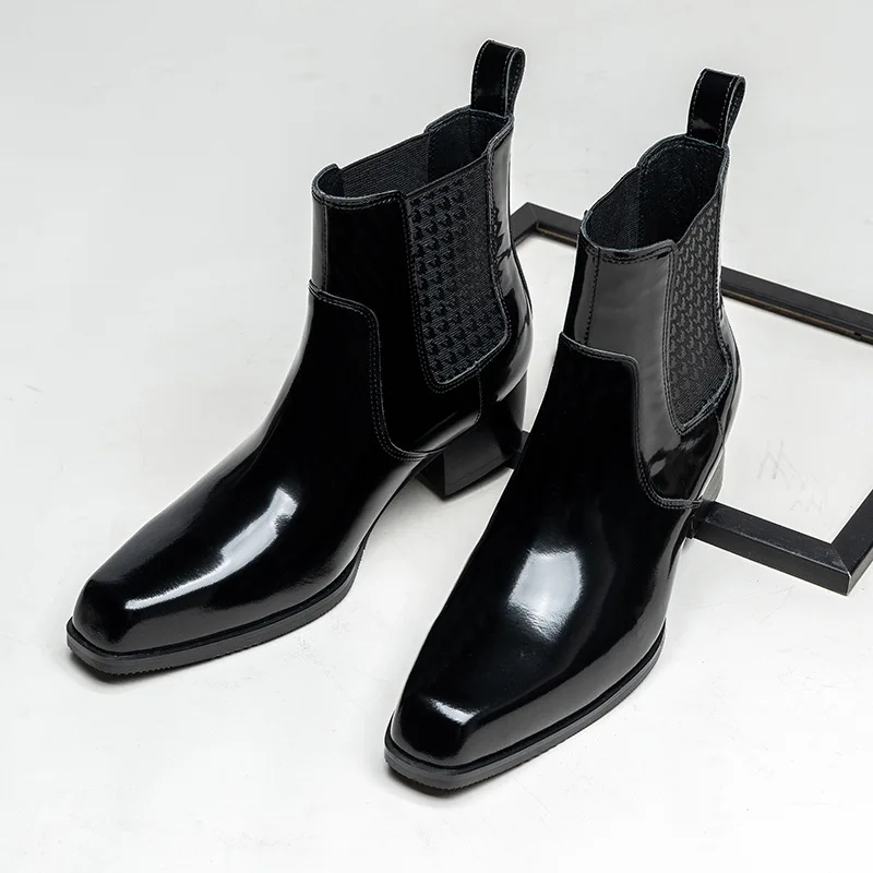 럭셔리 페이턴트 가죽 남성 앵클 부츠 힐 포함 천연 가 - Men Shoes For Wedding 리뷰 및 가격