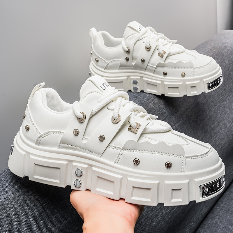 펑크 스타일 스터드 장식 두꺼운 밑창 남성 스니커즈,  - Men Shoes White Colour 리뷰 및 가격